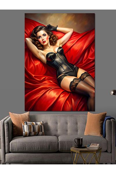 Tablomega Red Woman Decorative Canvas - Mdf Wooden Painting