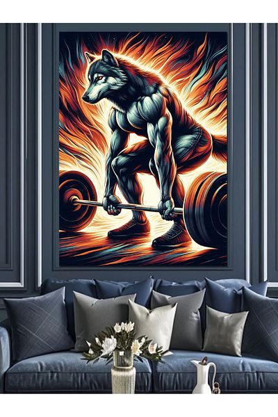 Tablomega Weight Lifting Wolf Decorative Canvas - Mdf Wooden Painting