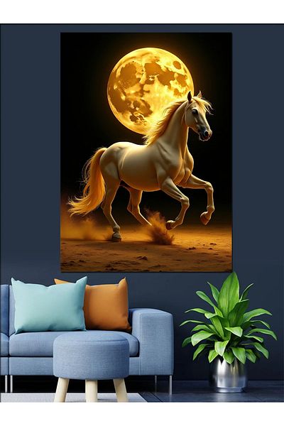 Tablomega Canvas Decorativ Cal Alb la Lumina Lunii - Tablou din Lemn MDF