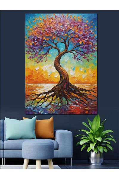 Tablomega Colorful Tree Decorative Canvas - Mdf Wooden Table
