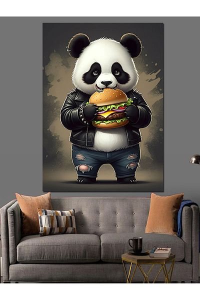 Tablomega Hamburger Panda Decorative Canvas - Mdf Wooden Table