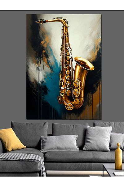 Tablomega Pânză decorativă saxofon auriu - Lemn MDF
