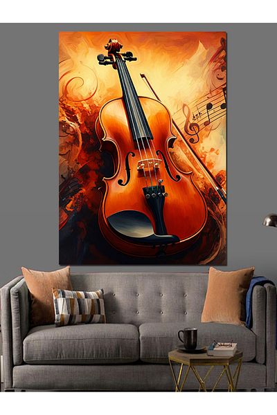 Tablomega Violin in Flames Decorative Canvas - Mdf Wooden Painting