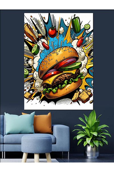 Tablomega Pânză decorativă Crazy Burger - Lemn MDF