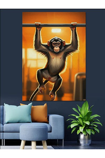 Tablomega Pull-Up Monkey Decorative Canvas - Mdf Wooden Painting