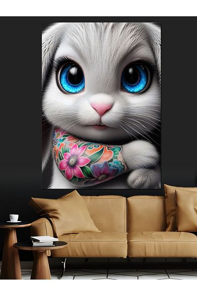 Tablomega Blue Eyed Rabbit Decorative Canvas - Mdf Wooden Painting