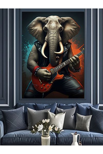 Tablomega Elefant care cântă pe chitară Pânză decorativă - Lemn MDF
