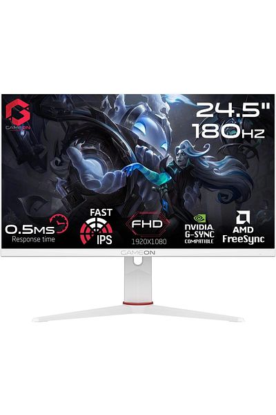 GAMEON شاشة ألعاب GOA24FHD180IPS من سلسلة Artic Pro، مقاس 24 بوصة، بدقة FHD، وتردد 180 هرتز، ووقت استجابة 0.5 مللي ثانية، ومنفذ IPS 2.1 HDMI، وPS5، باللون الأبيض