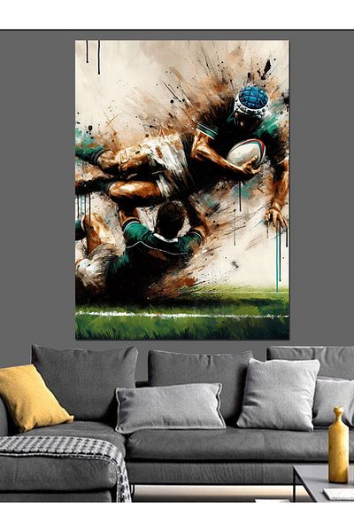 Tablomega Football Players Collision Decorative Canvas - Mdf Wooden Painting