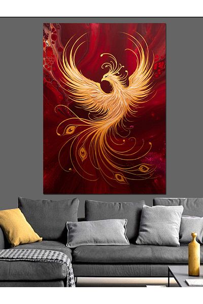 Tablomega Phoenix in Flames Decorative Canvas - Mdf Wooden Painting