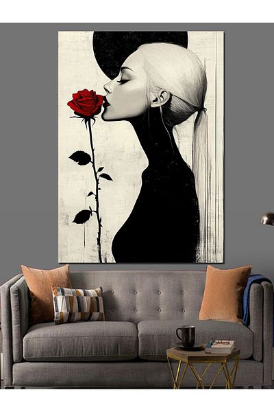 Tablomega Rose and Woman Decorative Canvas - Mdf Wooden Painting