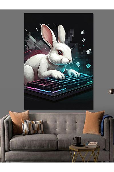 Tablomega Keyboardist Rabbit Decorative Canvas - Mdf Wooden Painting