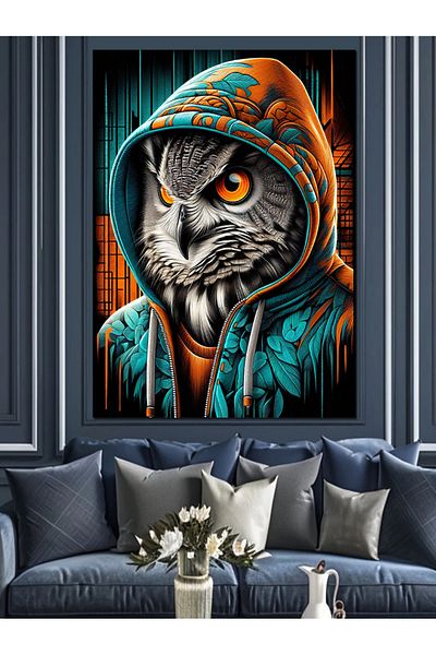 Tablomega Hooded Owl Decorative Canvas - Mdf Wooden Painting