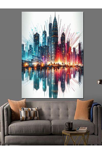 Tablomega Cityscape and Sky Decorative Canvas - Mdf Wooden Painting