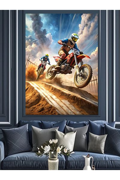 Tablomega Motocross Racing Decorative Canvas - Mdf Wood Painting