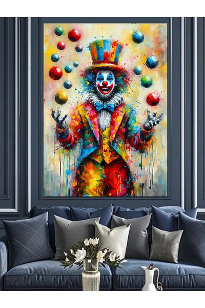 Tablomega Clown Jongleur Decorative Canvas - Mdf Wooden Painting