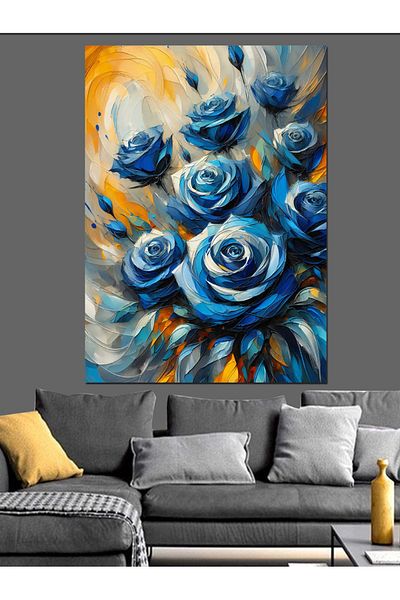 Tablomega Blue Roses Flower Decorative Canvas - Mdf Wooden Painting