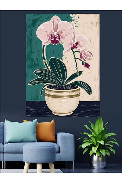 Tablomega Orchid Flower Decorative Canvas - Mdf Wooden Table