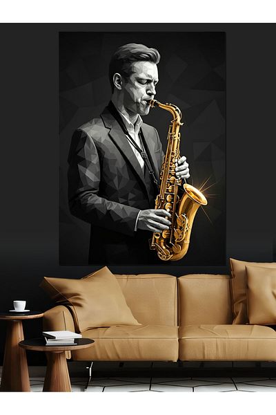 Tablomega Man Playing Saxophone Decorative Canvas - Mdf Wooden Painting