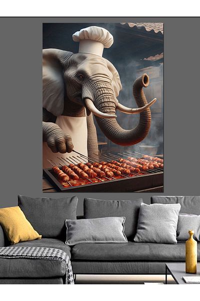 Tablomega Brazier Elephant Decorative Canvas - Mdf Wooden Table