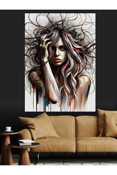 Tablomega Woman with Messy Hair Decorative Canvas - Mdf Wooden Painting