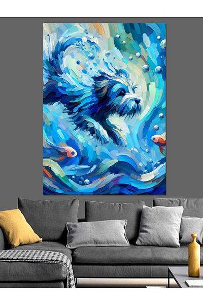 Tablomega Dog among Waves Decorative Canvas - Mdf Wooden Painting