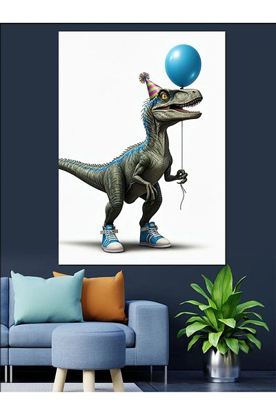 Tablomega Balloon Dinosaur Decorative Canvas - Mdf Wooden Table
