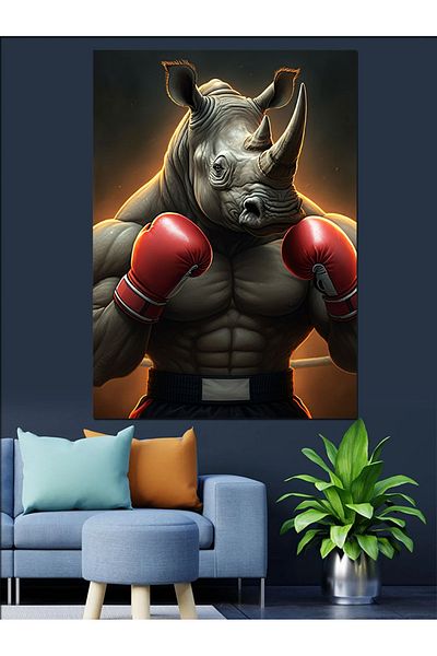 Tablomega Boxer Rhino Decorative Canvas - Mdf Wooden Painting