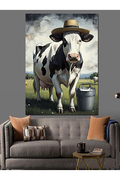 Tablomega Cow with Cowboy Hat Decorative Canvas - Mdf Wooden Painting
