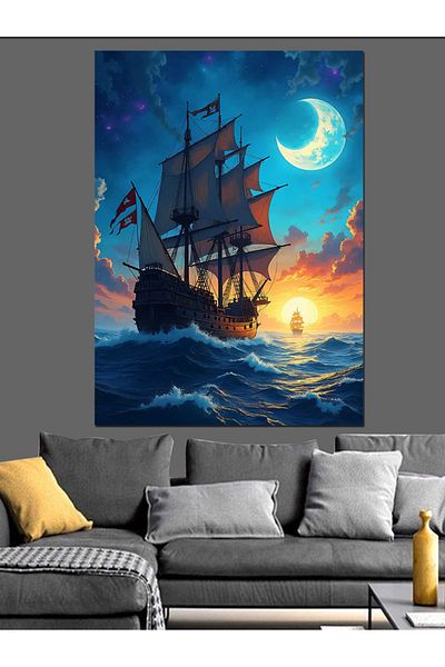 Tablomega Pânză decorativă Moon And Sailboat - Lemn MDF