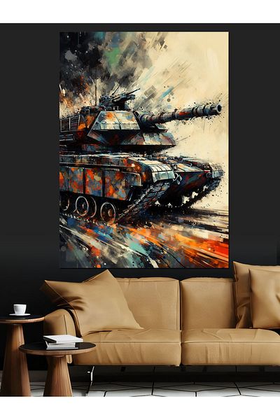 Tablomega In Flames Tank Decorative Canvas - Mdf Wooden Painting