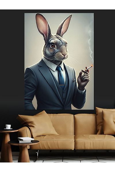 Tablomega Smoking Rabbit Man Decorative Canvas - Mdf Wooden Painting