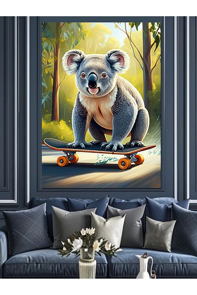 Tablomega Skateboarder Koala Decorative Canvas - Mdf Wooden Table
