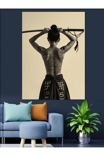 Tablomega Warrior Holding Katana Decorative Canvas - Mdf Wooden Painting