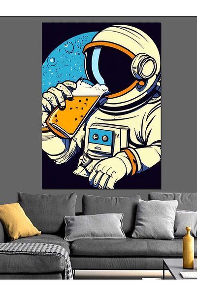 Tablomega Astronaut Eating Pizza Decorative Canvas - Mdf Wooden Table