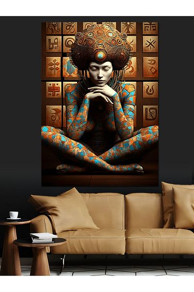 Tablomega Woman with a Thinking Tattoo Decorative Canvas - Mdf Wooden Painting