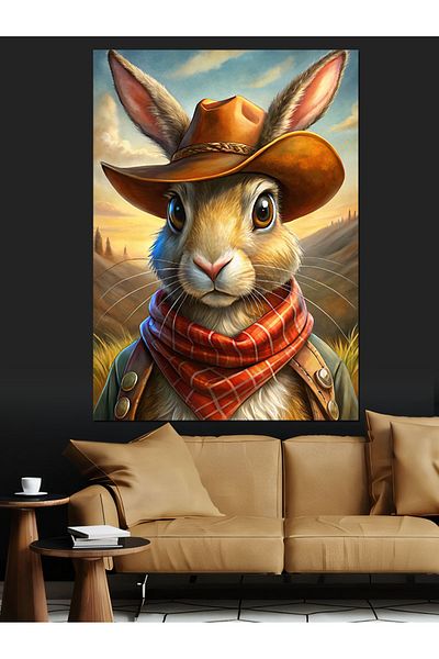 Tablomega Cowboy Rabbit Decorative Canvas - Mdf Wooden Painting