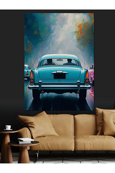 Tablomega Blue Classic Car Decorative Canvas - Mdf Wooden Painting