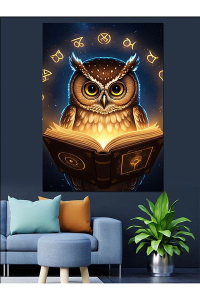 Tablomega Owl Reading a Book Decorative Canvas - Mdf Wooden Painting