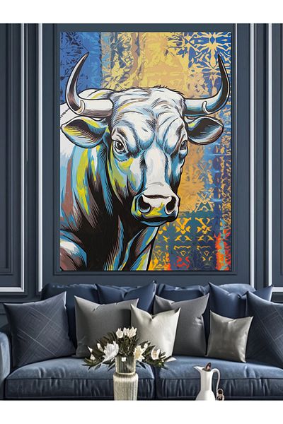 Tablomega Colorful Bull Decorative Canvas - Mdf Wooden Painting