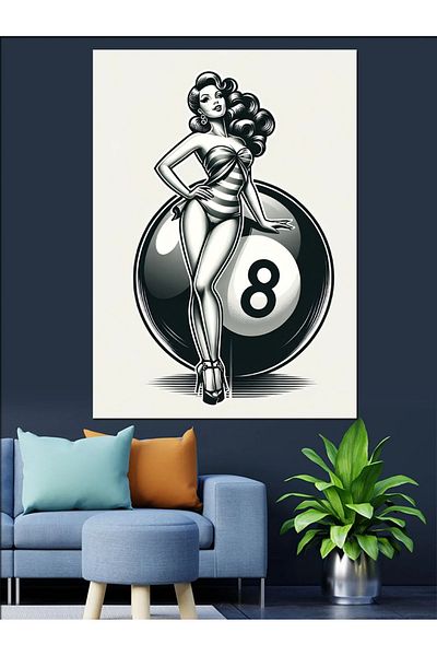 Tablomega Billiard Ball Woman Decorative Canvas - Mdf Wooden Table