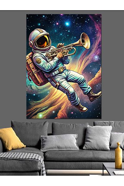Tablomega Astronaut Playing Trumpet Decorative Canvas - Mdf Wooden Painting