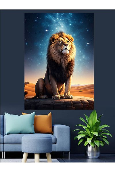 Tablomega Lion of the Throne Decorative Canvas - Mdf Wooden Table
