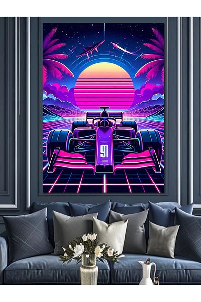 Tablomega Neon Race Car Decorative Canvas - Mdf Wooden Table