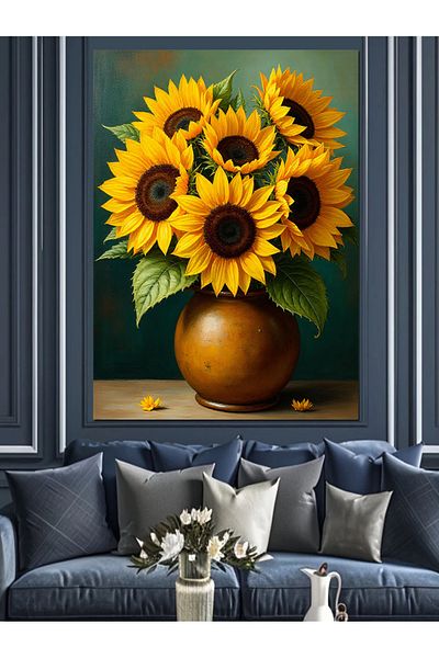 Tablomega Sunflowers in a Vase Decorative Canvas - Mdf Wooden Table
