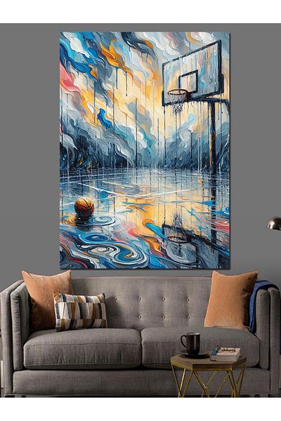 Tablomega Basketball Court Decorative Canvas under Rain - Mdf Wooden Painting