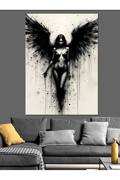 Tablomega Black Winged Angel Decorative Canvas - Mdf Wooden Painting