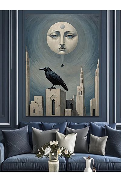 Tablomega Sun and Crow in the Building Decorative Canvas - Mdf Wooden Painting