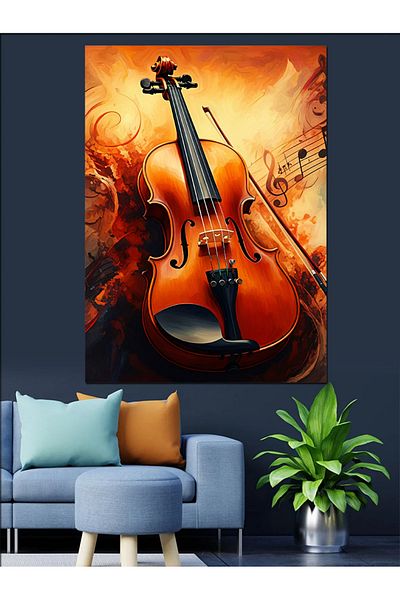 Tablomega Violin in Flames Decorative Canvas - Mdf Wooden Painting