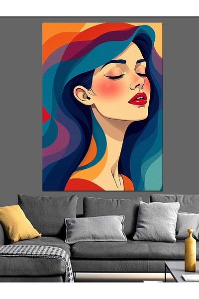 Tablomega Woman with Colorful Hair Decorative Canvas - Mdf Wooden Painting